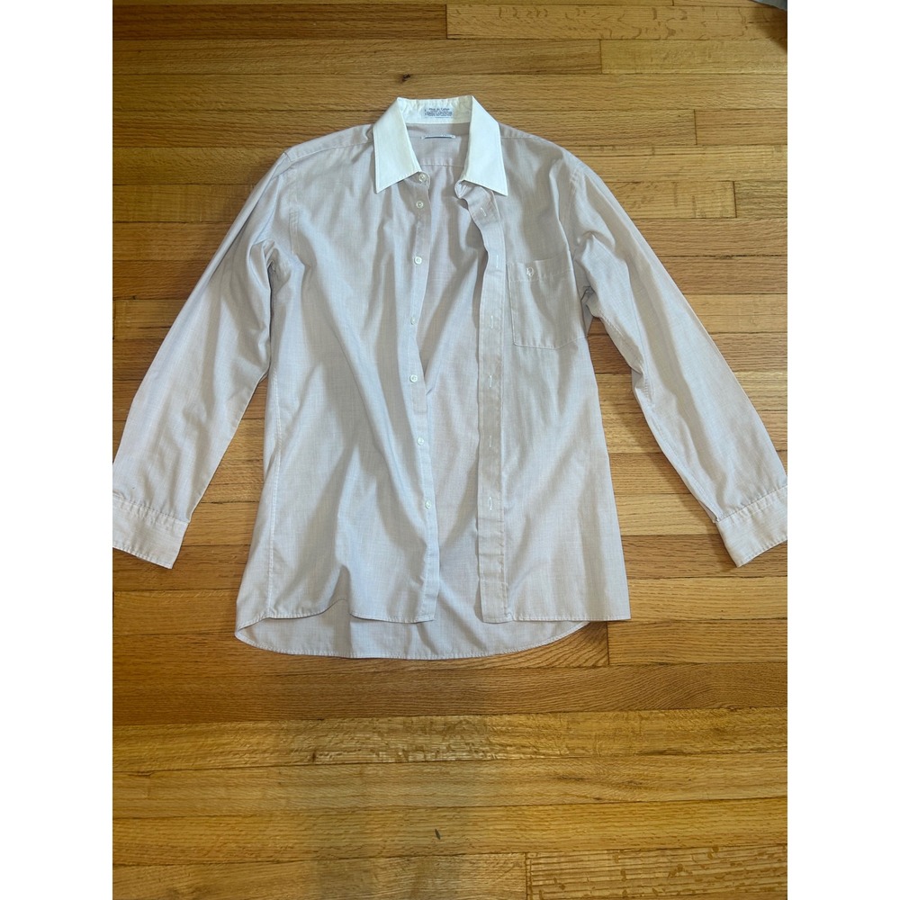 Christian Dior Vintage Mens Dress Shirt Tan White Contrast Collar 15 32-33 Logo